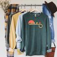 Canoe Retro Vintage Sunset Rainbow Raglan Baseball Tee Raglan Sleeve Sweatshirt Heather Blue Lagoon