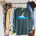 Cat Swimming Pool Raglan Sleeve Sweatshirt Heather Blue Lagoon