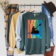 Kayaking Kayak Retro Art Canoe Raglan Baseball Tee Raglan Sleeve Sweatshirt Heather Blue Lagoon