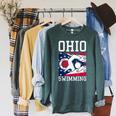 Ohio Flag Swimming Team Swim Swimmer US State Raglan Sleeve Sweatshirt Heather Blue Lagoon