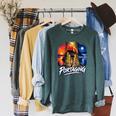 Portaging Canoe Wilderness Adventure Scenic Graphic Raglan Sleeve Sweatshirt Heather Blue Lagoon
