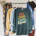 Swimmer Eat Sleep Swim Repeat I Swimming Raglan Sleeve Sweatshirt Heather Blue Lagoon Swimmer Eat Sleep Swim Repeat I Swimming Raglan Sleeve Sweatshirt Heather Blue Lagoon
