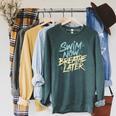 Swimmer Saying Swim Team Swimming Raglan Sleeve Sweatshirt Heather Blue Lagoon