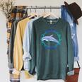 Swimming Dolphin Maori Sun Tribal Waves 2-Sided Raglan Sleeve Sweatshirt Heather Blue Lagoon