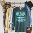 Swimming Parent Swimmer Mom Dad My Favorite Swim Meet Raglan Sleeve Sweatshirt Heather Blue Lagoon
