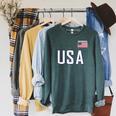 USA Flag Swim Swimming Sport Practice Equipment Men Women Raglan Sleeve Sweatshirt Heather Blue Lagoon