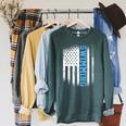 USA Flag Swimming Swim American Swimmer Raglan Sleeve Sweatshirt Heather Blue Lagoon