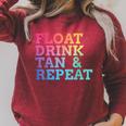 Float Drink Tan Repeat Summer Swimming Beach Pool Vacation Raglan Sleeve Sweatshirt Heather Dust