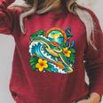 Green Sea Turtle Surfs Past a Canoe Paddle Sleeveless Raglan Sleeve Sweatshirt Heather Dust