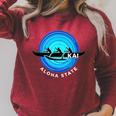 Kai Outrigger Canoe Hawaii Aloha State Paddling Retro Raglan Sleeve Sweatshirt Heather Dust