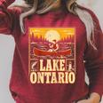Lake Ontario Canoe Fishing Light House Sunset Retro Raglan Baseball Tee Raglan Sleeve Sweatshirt Heather Dust