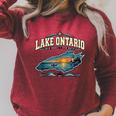 Lakes Lake Ontario Fishing Canoe Lighthouse Outdoor Raglan Sleeve Sweatshirt Heather Dust
