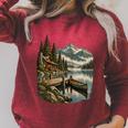 Lakeside Canoe Cabin Escape Scene Raglan Baseball Tee Raglan Sleeve Sweatshirt Heather Dust