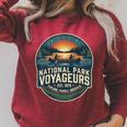 National Park Voyageurs Retro Sunset Canoe Paddling Badge Raglan Sleeve Sweatshirt Heather Dust