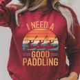 I Need A Good Paddling Retro Sunset Canoe Raglan Baseball Tee Raglan Sleeve Sweatshirt Heather Dust