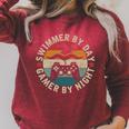 Swimmer By Day Gamer By Night Swimming Swim Gaming Raglan Sleeve Sweatshirt Heather Dust