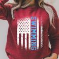 USA Flag Swimming Swim American Swimmer Raglan Sleeve Sweatshirt Heather Dust