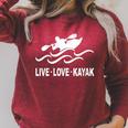 Women's Kayaking Live Love Kayak Kayaker Canoe Boat Paddling Lover Raglan Sleeve Sweatshirt Heather Dust