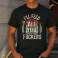 BBQ Dad Joke Retro Vintage I'Ll Feed All You Fuckers Men's Casual T-Shirt Dark Grey