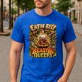 Eatin Beef Blastin Queefs BBQ Dad Grill Cookout Meme Men's Casual T-Shirt Royal Blue Eatin Beef Blastin Queefs BBQ Dad Grill Cookout Meme Men's Casual T-Shirt Royal Blue