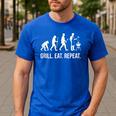 Grill Eat Repeat BBQ Dad Evolution Barbecue Men's Casual T-Shirt Royal Blue