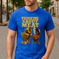 Thinking About Meat BBQ Dad Humor Men's Casual T-Shirt Royal Blue