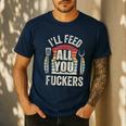 BBQ Dad Joke Retro Vintage I'Ll Feed All You Fuckers Men's Casual T-Shirt Navy