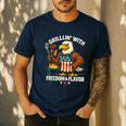 Grillin’ Eagle BBQ Dad 4th Of July Father’s Day Men's Casual T-Shirt Navy