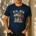 Real Men Smell Like Barbecue Grilling BBQ Dad Graphic Men's Casual T-Shirt Navy