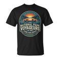 National Park Voyageurs Retro Sunset Canoe Paddling Badge T-Shirt, trending gift National Park Voyageurs Retro Sunset Canoe Paddling Badge T-Shirt, trending gift