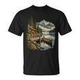 Women's Lakeside Canoe Cabin Escape Scene T-Shirt, trending gift Women's Lakeside Canoe Cabin Escape Scene T-Shirt, trending gift