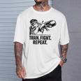 Train Fight Repeat Nak Muay Thai Boxing Fighter Raglan Baseball Tee T-Shirt Gifts for Him