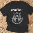 Muay Thai Language Sak Yant Art Tattoo Twin Tiger Kickboxing T-Shirt Gifts for Old Men