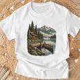 Lakeside Canoe Cabin Escape Scene T-Shirt Gifts for Old Men