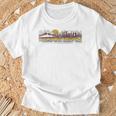 Trendy Canoe Silhouette Colourful Landscape Raglan Baseball Tee T-Shirt Gifts for Old Men