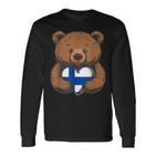 Finnische Wurzeln Bär Herz Finnischertolz Finnland Flagge Langarmshirts
