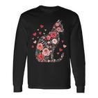 Süße Blumen Katze Für Katzen Besitzer Rosen Und Herzen Langarmshirts