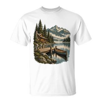 Lakeside Canoe Cabin Escape Scene T-Shirt - Paddle Life