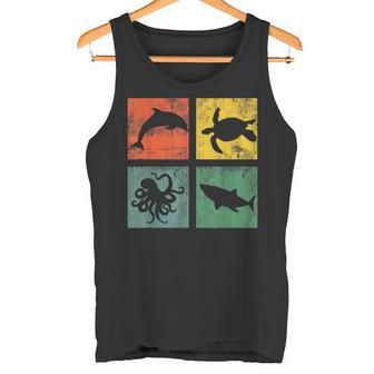 Animales Marinos Delfín Tortuga Pulpo Tiburón Buceo Retro Camiseta sin mangas - Regaloses
