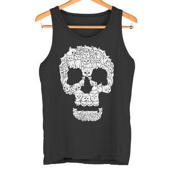 Arte De Línea De Calavera De Gato Espeluznante Kawaii Lindo Arte Gótico De Gatito Camiseta sin mangas - Regaloses
