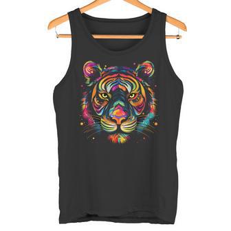 Cara De Tigre Colorida Arte De Animalesalvajes Gatos Grandes Negro Camiseta sin mangas - Regaloses