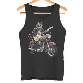 Chat Cool Jouant De La Guitareur Une Moto Débardeur e - Cadeauxyz