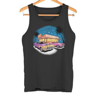 Colorido Muscle Cars Retro Diner Noche Escena Coche Clásico Camiseta sin mangas - Regaloses