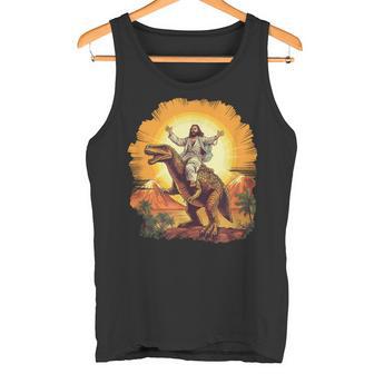 Jesus Riding T-Rex Dinosaure Meme Parodie Pour Les Croyants Débardeur e - Cadeauxyz