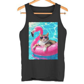 Gato Divertido Flamenco Rosa Flotador Gafas Corazónerano Camiseta sin mangas - Regaloses