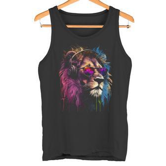 Löweonnenbrille Party Musik Löwenliebe Löwenfans Löwen Tank Top - Geschenkecke