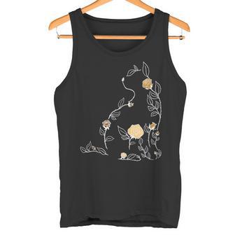 Marrón Flor Gato Marrón Gráfico In Mangas Camiseta sin mangas - Regaloses