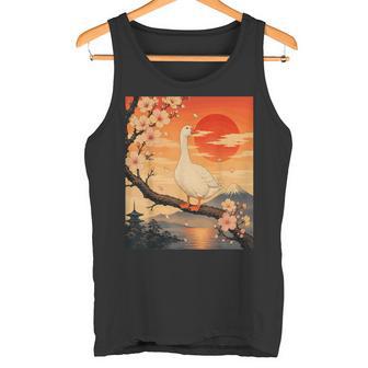 Vintage Japonés Puesta Delol Flores De Cerezoakura Ganso Camiseta sin mangas - Regaloses