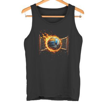 Volleyball Game Day Rivalry Fire Ball Graphic Volleyball T Shirt Name Tank Top | Seseable UK