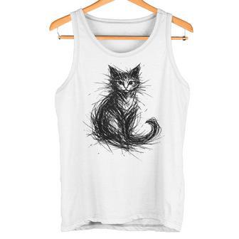 Gato Garabato Abstracto Boceto Minimalista Negro Gatito Diseño In Mangas Camiseta sin mangas - Regaloses